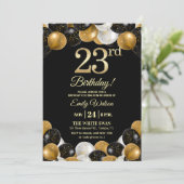 Invitation Elegant Black Gold Glitter 23rd Birthday Photo (Debout devant)