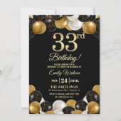 Invitation Elegant Black Gold Glitter 33rd Birthday Photo (Devant)