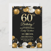 Invitation Elegant Black Gold Glitter 60th Birthday Photo (Devant)