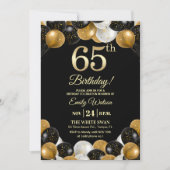 Invitation Elegant Black Gold Glitter 65th Birthday Photo (Devant)