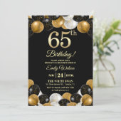Invitation Elegant Black Gold Glitter 65th Birthday Photo (Debout devant)