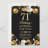 Invitation Elegant Black Gold Glitter 71st Birthday Photo (Devant)