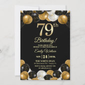 Invitation Elegant Black Gold Glitter 79th Birthday Photo (Devant)