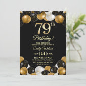 Invitation Elegant Black Gold Glitter 79th Birthday Photo (Debout devant)