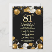 Invitation Elegant Black Gold Glitter 81st Birthday Photo (Devant)