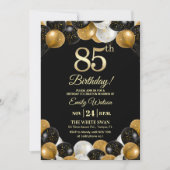 Invitation Elegant Black Gold Glitter 85th Birthday Photo (Devant)
