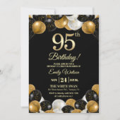 Invitation Elegant Black Gold Glitter 95th Birthday Photo (Devant)