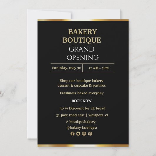 Invitation Elegant Black & Gold Grand Ouverture (Devant)