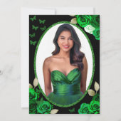 Invitation Elegant Black Gold Green Rose 18th Birthday Debut (Dos)