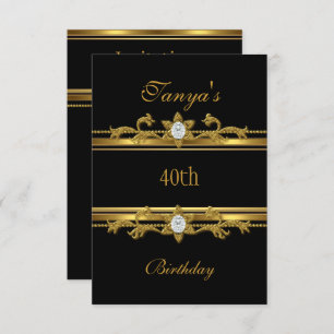 Invitation Elégant Black Gold Jewel 40e anniversaire