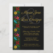 Invitation Élégant Black Gold Latin Folk Floral Mariage (Devant)