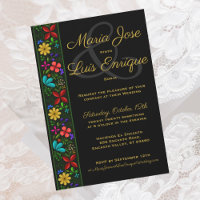 Élégant Black Gold Latin Folk Floral Mariage