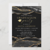 Invitation Elegant Black & Gold Marble Graduatio Party (Devant)