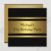 Invitation Elégant Black & Gold Metal 21e fête d'anniversaire (Devant / Derrière)