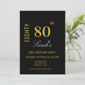 Invitation Elégant Black & Gold moderne 80e anniversaire (Debout devant)