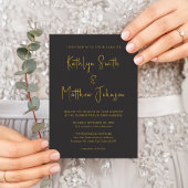 Invitation Élégant Black Gold moderne tout en un Mariage