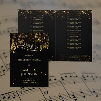 Invitation Elegant Black Gold Music Senior Recital Program