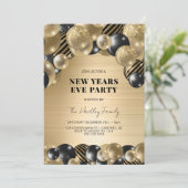 Invitation Elégant Black Gold Nouvel An (Debout devant)