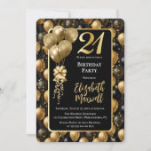 Invitation Elégant Black Gold Parties scintillant Ballons 21e (Devant)