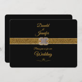 Invitation Élégant Black Gold Parties scintillant Mariage Bro (Devant / Derrière)