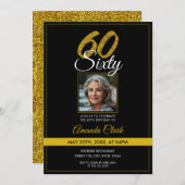 Invitation Elégant Black & Gold Parties scintillant Photo 60e (Devant / Derrière)