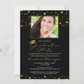 Invitation Élégant Black Gold Parties scintillant Script Grad (Devant)