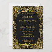 Invitation Elégant Black Gold Pearl Damask Anniversaire (Devant)