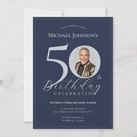 Invitation Elegant Black Gold Photo 50th Birthday (Devant)