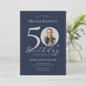 Invitation Elegant Black Gold Photo 50th Birthday (Debout devant)