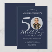 Invitation Elegant Black Gold Photo 50th Birthday (Devant / Derrière)