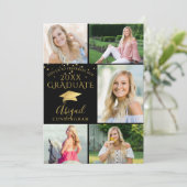 Invitation Elégant Black Gold Photo Collage Graduate (Debout devant)