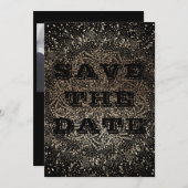 Invitation Élégant Black Gold Photo Enregistrer La Date (Devant / Derrière)