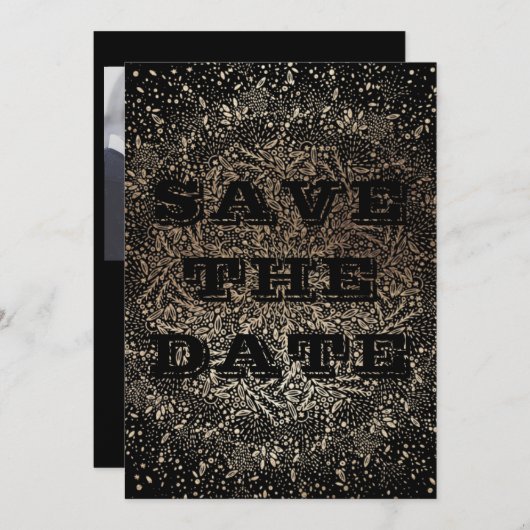 Invitation Élégant Black Gold Photo Enregistrer La Date (Devant / Derrière)