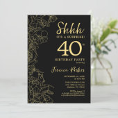 Invitation Elégant Black Gold Photo Surprise 40e anniversaire (Debout devant)