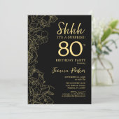 Invitation Elégant Black Gold Photo Surprise 80e anniversaire (Debout devant)