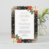 Invitation Elegant Black Gold Poinsettia Christmas Party (Debout devant)