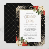Invitation Elegant Black Gold Poinsettia Christmas Party (Devant / Derrière)