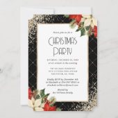 Invitation Elegant Black Gold Poinsettia Christmas Party (Devant)