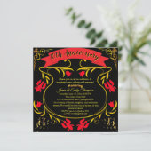Invitation Elégant Black Gold & Red 10e anniversaire Mariage (Debout devant)