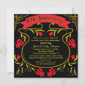 Invitation Elégant Black Gold & Red 10e anniversaire Mariage (Devant)
