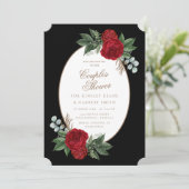 Invitation Elégant Black & Gold Red Floral Couple's Shower (Debout devant)
