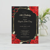 Invitation Elegant Black Gold Red Roses 18th Birthday Debut (Debout devant)