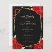 Invitation Elegant Black Gold Red Roses 18th Birthday Debut (Devant)