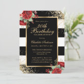Invitation Elégant Black Gold Red Roses Floral 30e Anniversai (Debout devant)