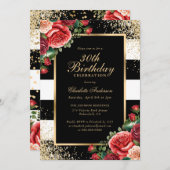 Invitation Elégant Black Gold Rose Floral 30e anniversaire (Devant / Derrière)