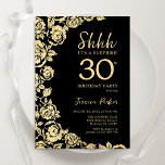 Invitation Elégant Black Gold Roses Surprise 30e anniversaire<br><div class="desc">Black Gold Floral Surprise 30e anniversaire de fête Invitation. Design élégant avec des roses,  fausse feuille d'or et police de script de typographie. Carte invitation tendance parfaite pour une célébration anniversaire élégante. Peut être customisé à n'importe quel âge. Invitations Zazzle imprimées ou téléchargement instantané modèle imprimable numérique.</div>