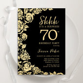 Invitation Elégant Black Gold Roses Surprise 70e anniversaire