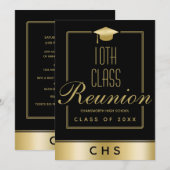 Invitation Élégant Black Gold Script 10ème Classe Réunion (Devant / Derrière)