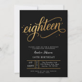 Invitation Elegant Black & Gold Script Eighteen 18th Birthday (Devant)