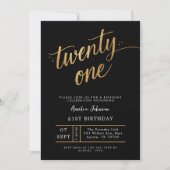 Invitation Elegant Black & Gold Script Eighteen 21st Birthday (Devant)